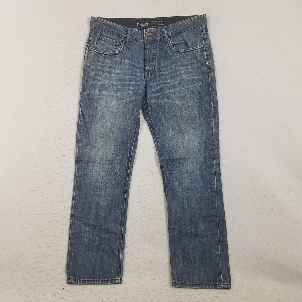 Decree Slim Tapered Jeans Mens 34x30 Blue Medium Wash Slim Cotton Denim Pants